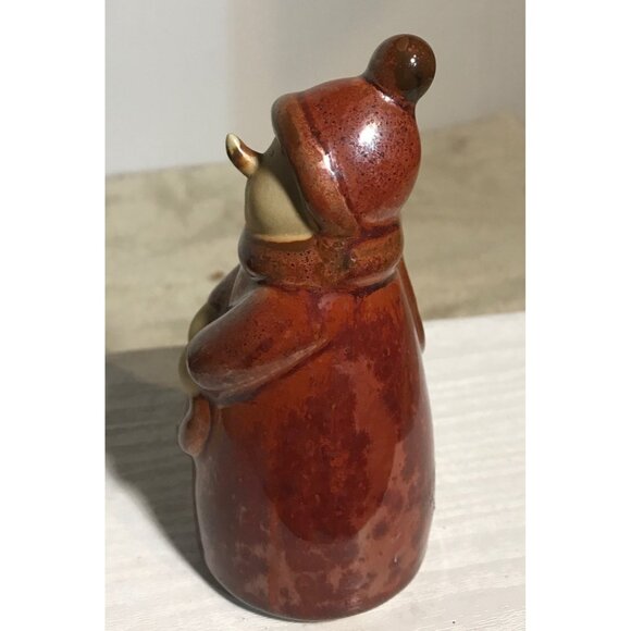 Ceramic Smiling Snowman Figurine 5" Tall Burgandy Beige Winter Decor Collectible - Picture 4 of 6